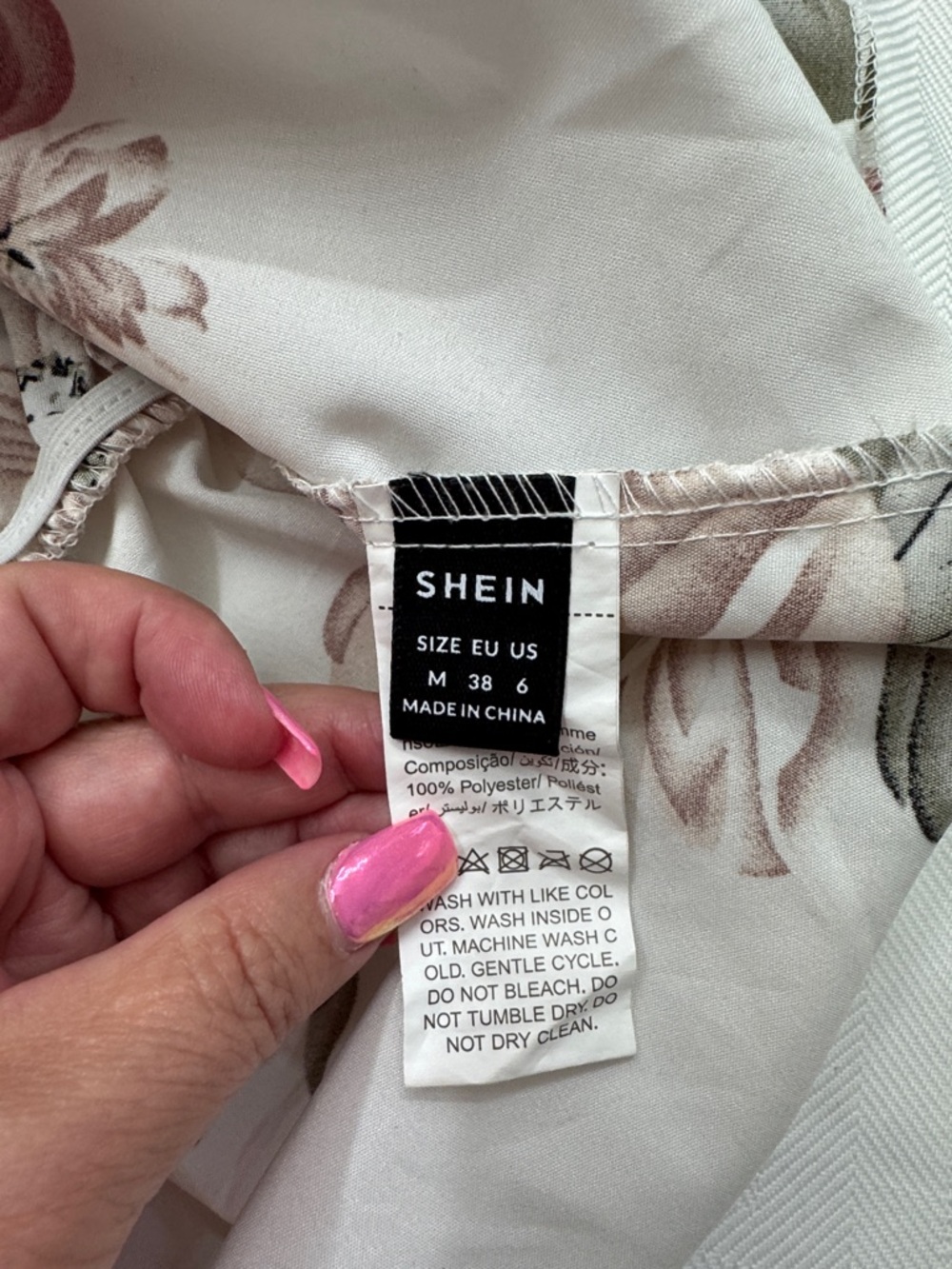 SHEIN White Floral Tie-Strap V-Neck Cami Top - Pink & Green - Picture 2 of 10